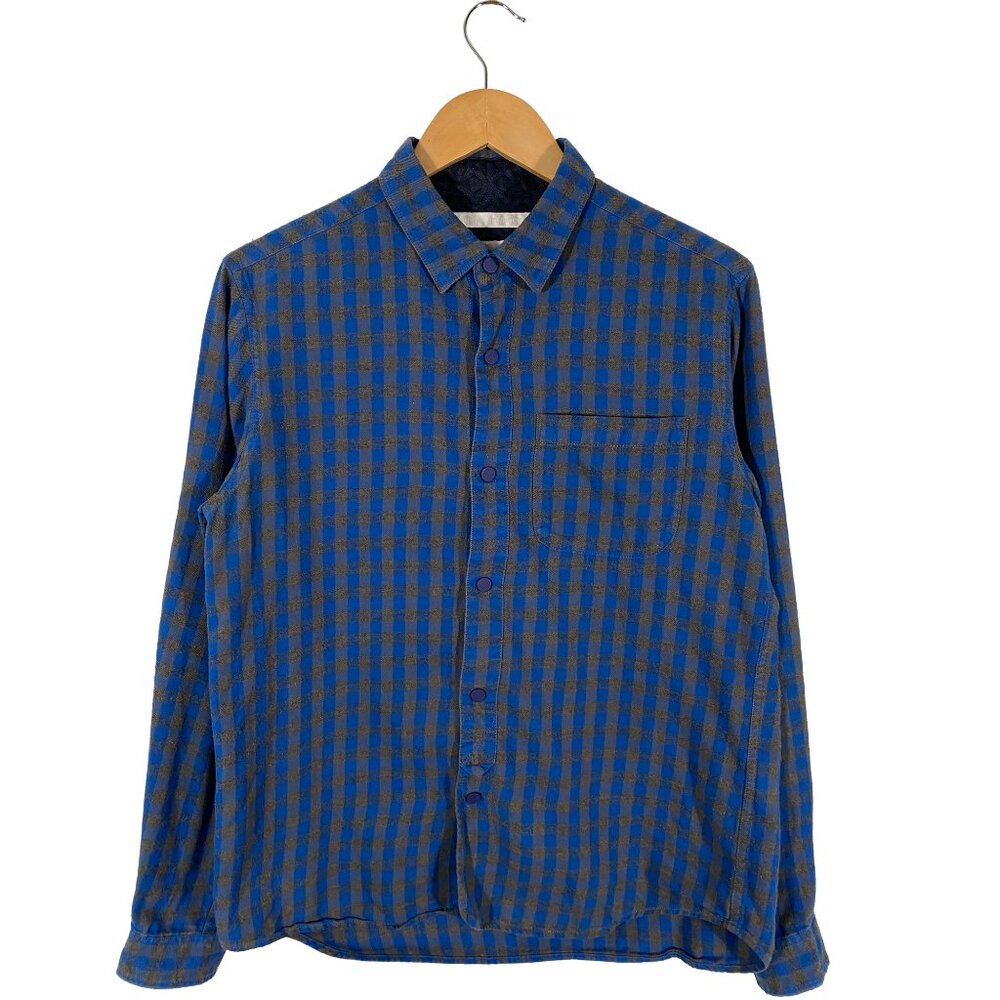 White Mountaineering SS2015 Cotton Check Flannel Shirt blue men's size 1 / S